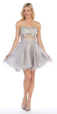 Celavie 5013 Applique Sheer Bodice Strapless Homecoming Dress Silver