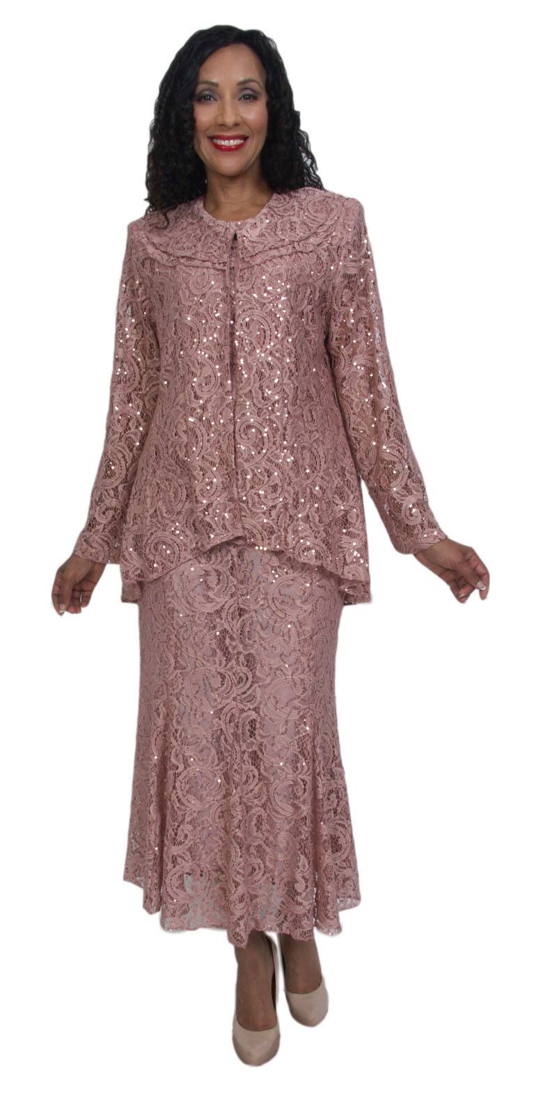 Hosanna 5015 Plus Size 3 Piece Set Rose Tea Length Dress Lace