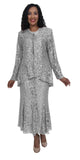 Hosanna 5015 Plus Size 3 Piece Set Silver Tea Length Dress Lace