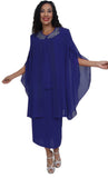 Hosanna 5024 Plus Size Royal Blue 3 Piece Set Tea Length Dress