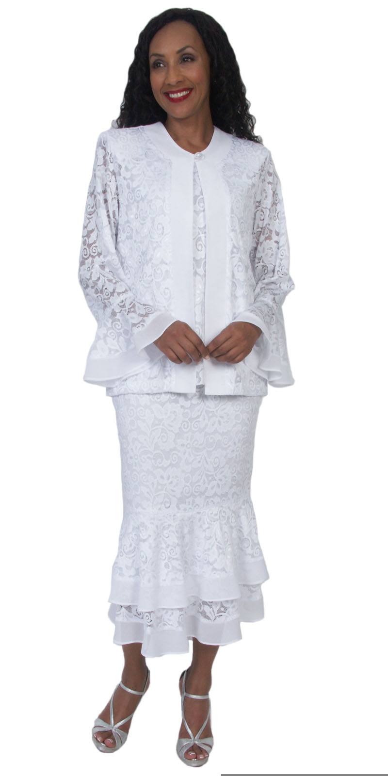 Hosanna 5514 Plus Size 3 Piece Set White Tea Length Dress
