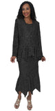 Hosanna 5084 Plus Size 3 Piece Set Black Tea Length Dress