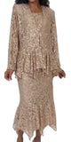 Hosanna 5084 Plus Size 3 Piece Set Taupe Tea Length Dress - Zoom