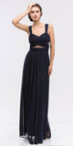 Navy Blue Prom Gown Ruched Bodice Sweetheart Neckline Cut-Out Midriff