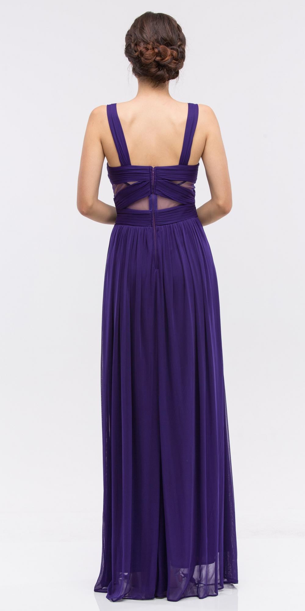 Purple Prom Gown Ruched Bodice Sweetheart Neckline Cut-Out Midriff