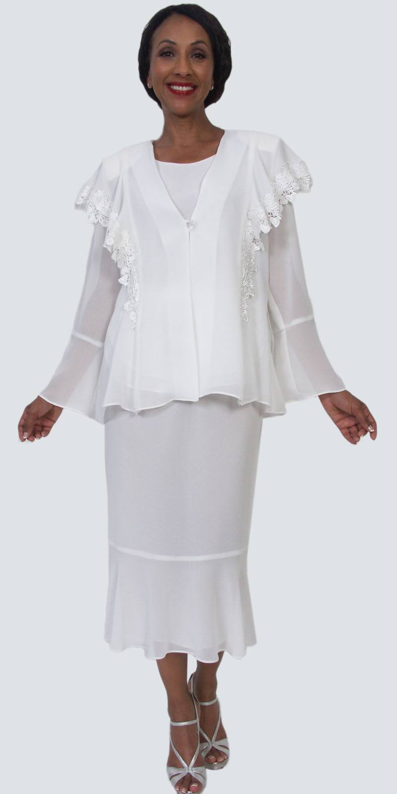 Hosanna 5162 - Plus Size Tea Length White Dress 3 Piece Jacket