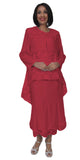Hosanna 5227 Plus Size 3 Piece Set Red Tea Length Dress