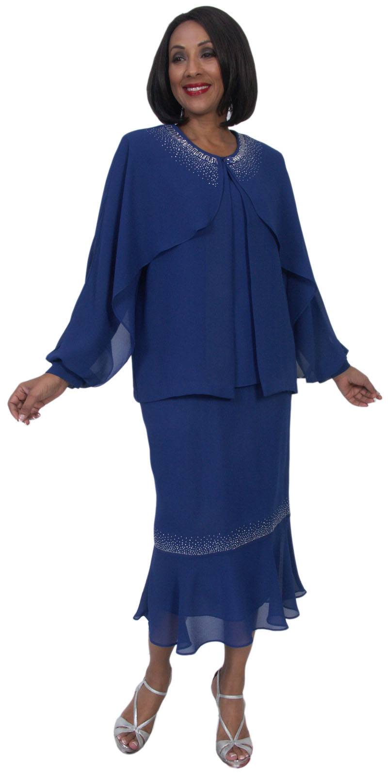 Hosanna 5235 Plus Size 3 Piece Set Royal Blue Ankle Length Dress