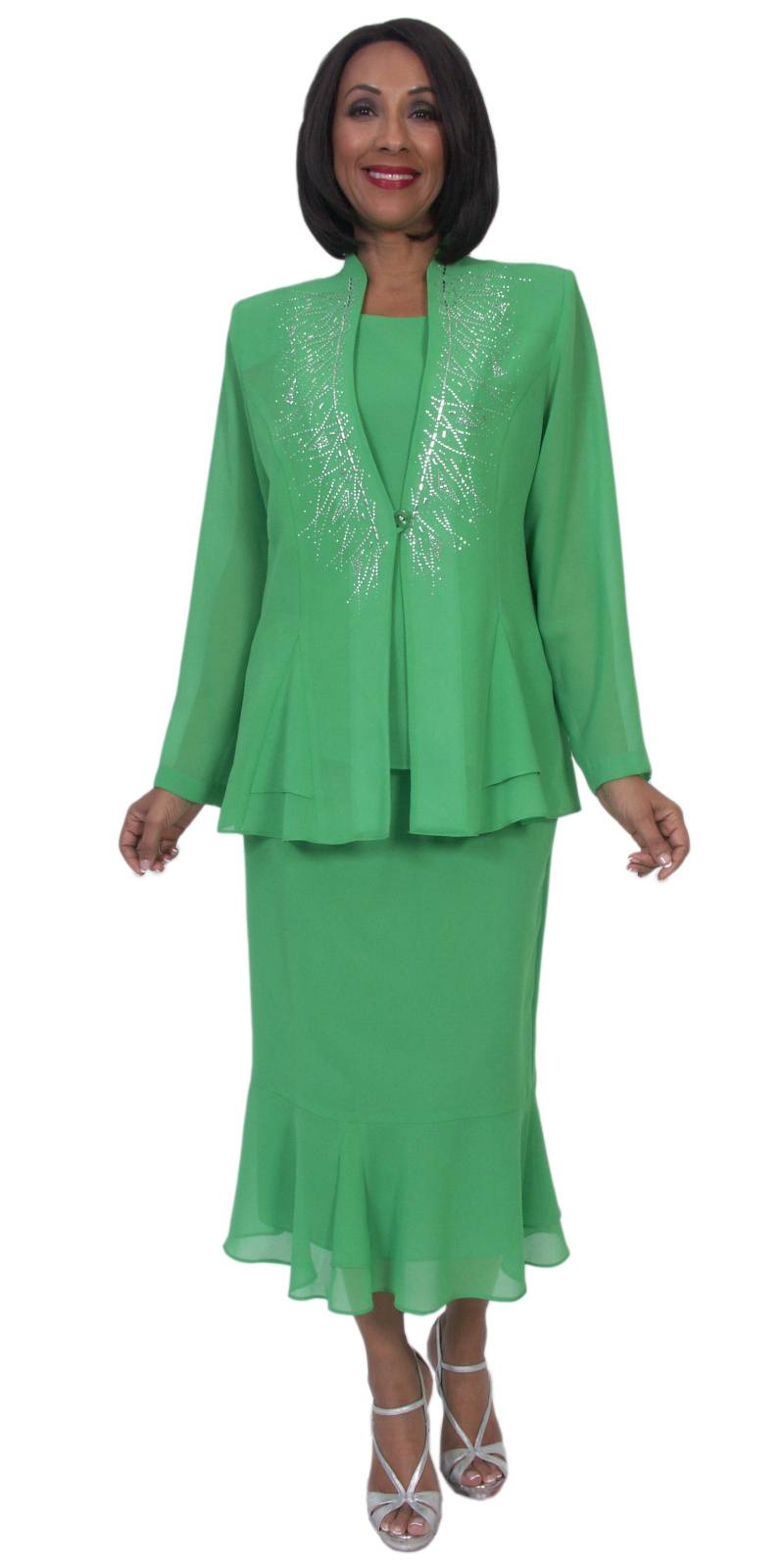 Hosanna 5259 Plus Size 3 Piece Set Kelly Green Ankle Length Dress
