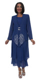Hosanna 5271 Plus Size 3 Piece Set Royal Blue Tea Length Dress