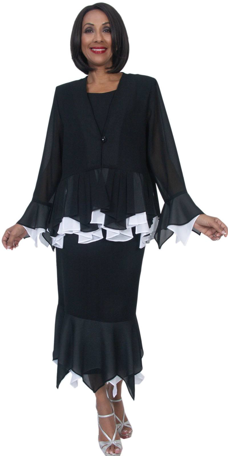 Hosanna 5279 Plus Size 3 Piece Set Black/White Ankle Length Dress