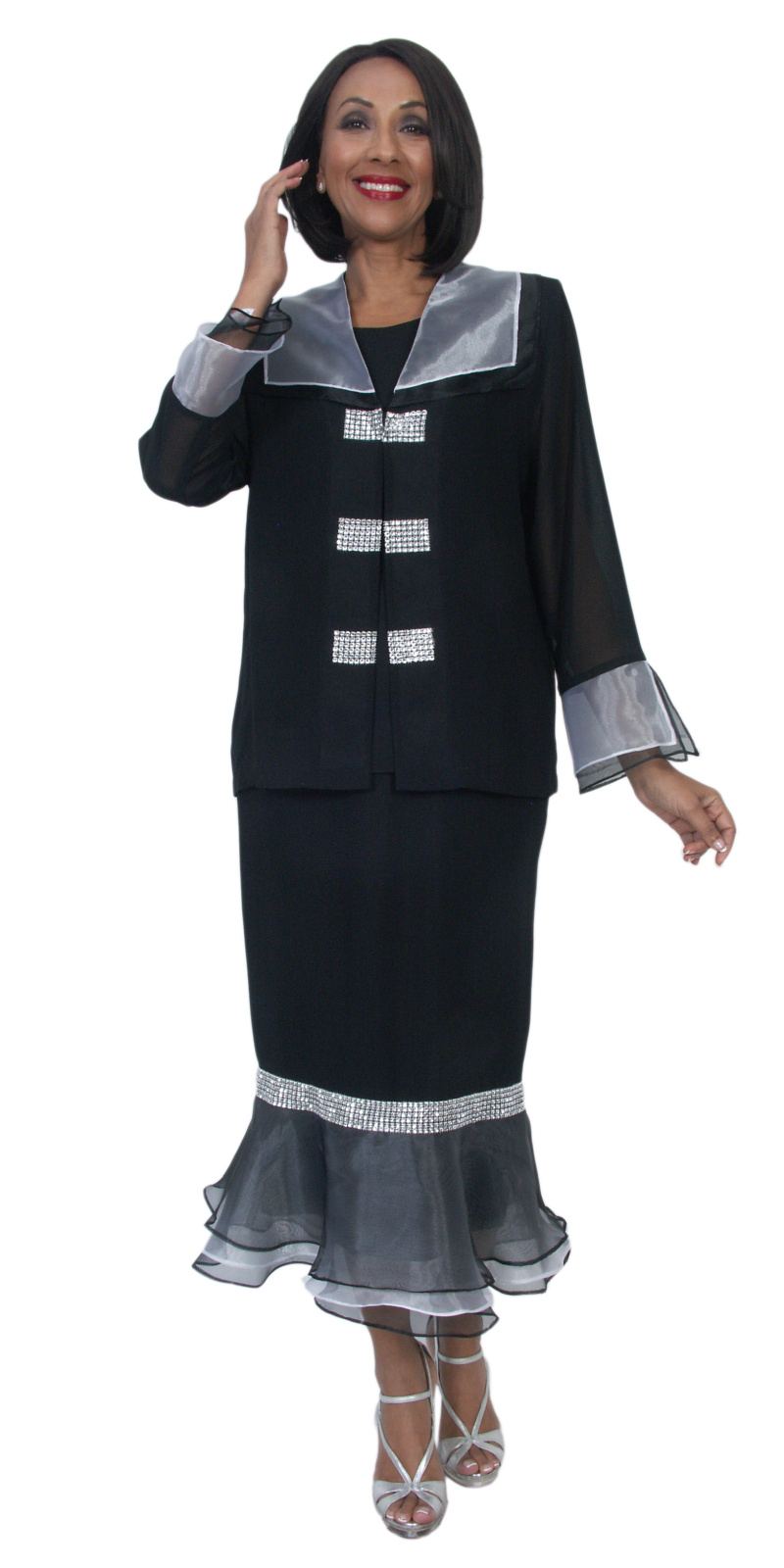 Hosanna 5284 Plus Size 3 Piece Set Black/White Ankle Length Dress