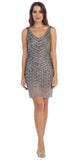 Silver Fully Beaded Cocktail Dress Scoop Neckline