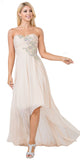 High Low Strapless A Line Ruched Bodice Champagne Prom Dress