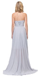 High Low Strapless A Line Ruched Bodice Silver Prom Dress