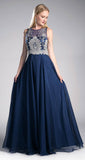 Cinderella Divine 56 Navy Blue Bateau Illusion Neckline Embellished Bodice Sleeveless Prom Gown