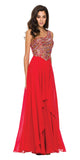 Juliet 570 One Shoulder Studded Bodice Red Layered Long Party Dress