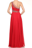 Juliet 570 One Shoulder Studded Bodice Red Layered Long Party Dress