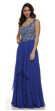 Juliet 570 One Shoulder Studded Bodice Royal Blue Layered Long Party Dress