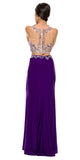 Sexy Front Slit 2 Piece Formal Dress Purple Beads Illusion Neck