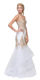Eureka Fashion 6009 Strapless Embroidered Prom Gown Layered Skirt Sweetheart Neck Off White