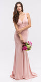 Plunging V-Neck Floor Length Mermaid Prom Dress Blush