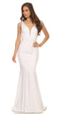 Plunging V-Neck Floor Length Mermaid Prom Dress Off White
