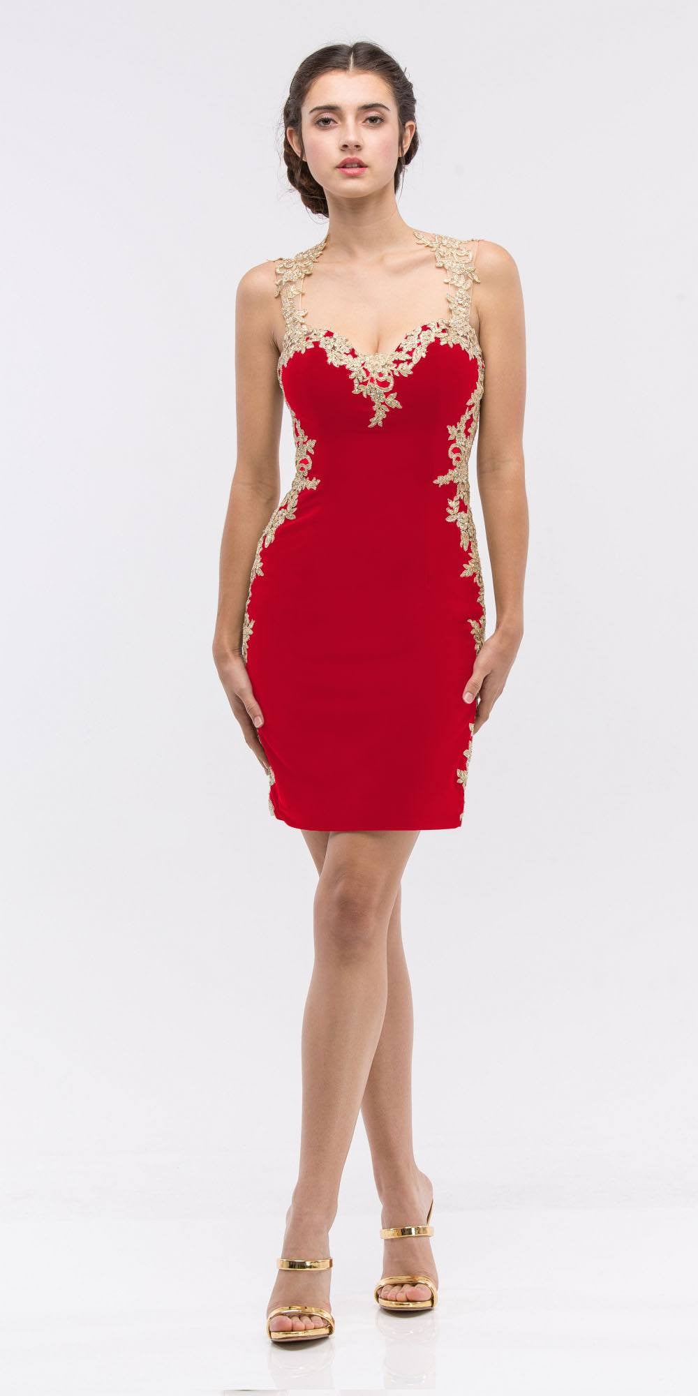 Appliqued Sweetheart Neckline Bodycon Short Prom Dress Red