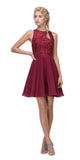 Lace Appliqued A-Line Homecoming Short Dress Burgundy