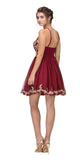 Burgundy Homecoming Short Dress with Gold Appliques