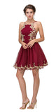 Burgundy Homecoming Short Dress with Gold Appliques