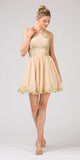 Eureka Fashion 6026 Champagne Homecoming Short Dress with Gold Appliques