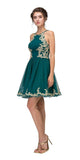 Eureka Fashion 6026 Hunter Green Homecoming Short Dress with Gold Appliques