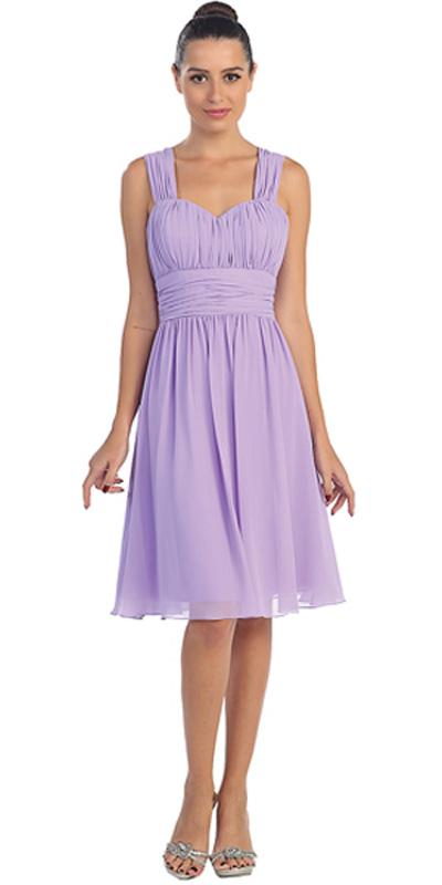 Lilac Short Wedding-Guest Dress Ruched-Bodice