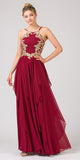 Eureka Fashion 6036 A-line Tiered Long Prom Dress Appliqued Bodice Burgundy
