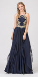 Eureka Fashion 6036 A-line Tiered Long Prom Dress Appliqued Bodice Navy Blue