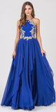 Eureka Fashion 6036 A-line Tiered Long Prom Dress Appliqued Bodice Royal Blue