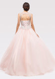 Blush Beaded Bodice Quinceanera Dress with Lace Up Cut-Out Back