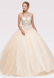 Champagne Beaded Bodice Quinceanera Dress with Lace Up Cut-Out Back