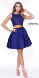 V-Shape Back Applique Crop Top Two-Piece Homecoming Short Dress Royal Blue