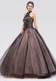 Black/Blush Embellished Bodice Close Neckline Halter Quinceanera Dress