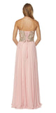 Rose Embroidered Bodice Long Formal Dress Lace Up Back