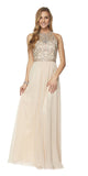 Juliet 609 A Line Chiffon Floor Length Formal Gown Champagne Cut Out Back