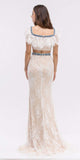 Off-Shoulder Two-Piece Beaded Lace Long Prom Dress Off White