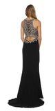 Juliet 616 Black Cut Out Back Beaded Bodice Prom Gown with Train 