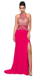 Juliet 617 Embellished Bodice Sheer Midriff Evening Gown Fuchsia