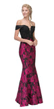 Off-the-Shoulder Floral Printed Prom Gown Black/Fuchsia