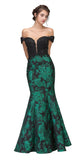 Off-the-Shoulder Floral Printed Prom Gown Black/Hunter Green