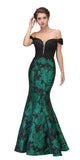 Off-the-Shoulder Floral Printed Prom Gown Black/Hunter Green