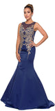 Juliet 623 Midnight Blue Trumpet Style Prom Gown with Applique Beading